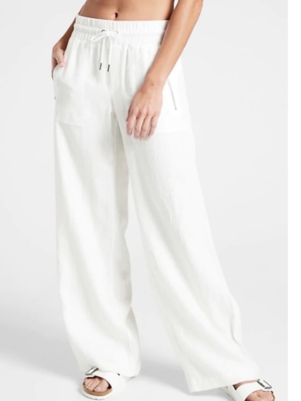 Athleta White Cabo Linen wide Leg with Zip Pockets 8P